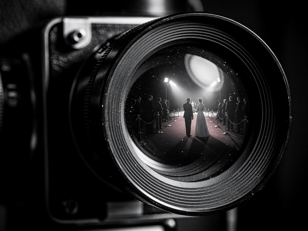 Cinematic 35mm projector lens close-up