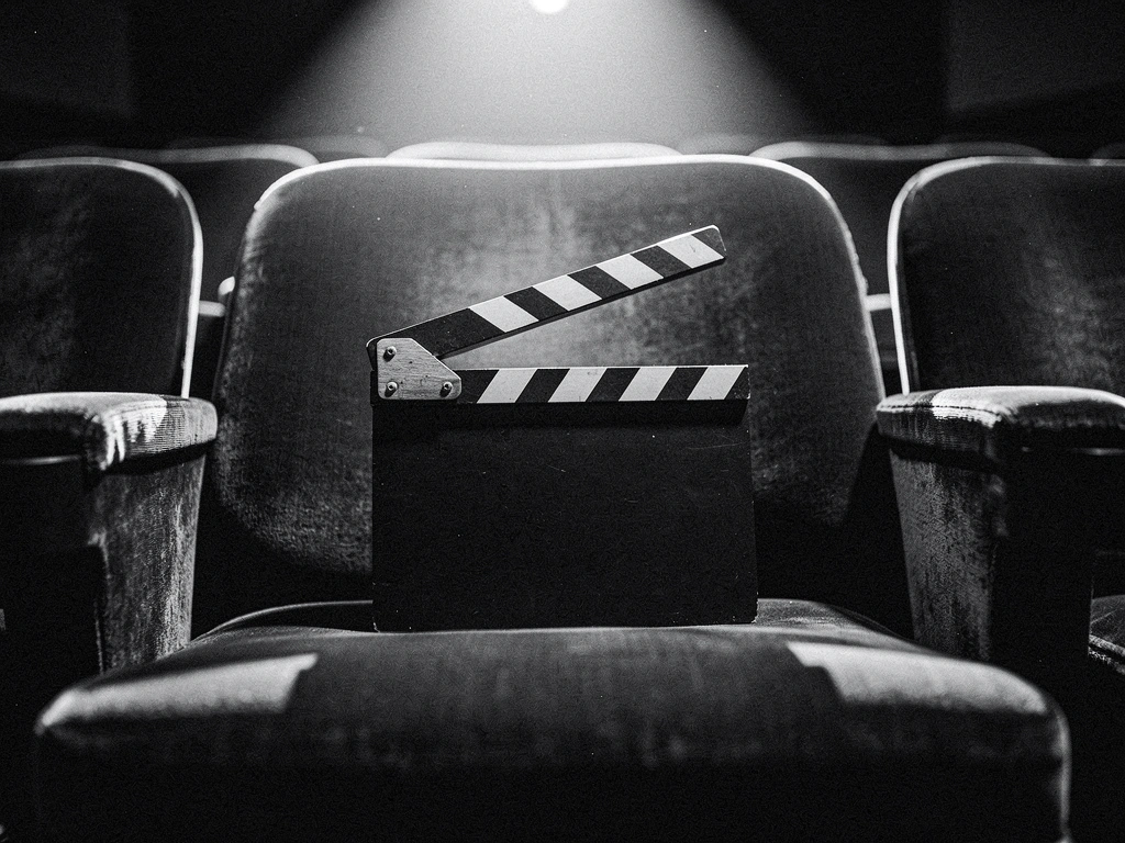 Production clapperboard in spotlight